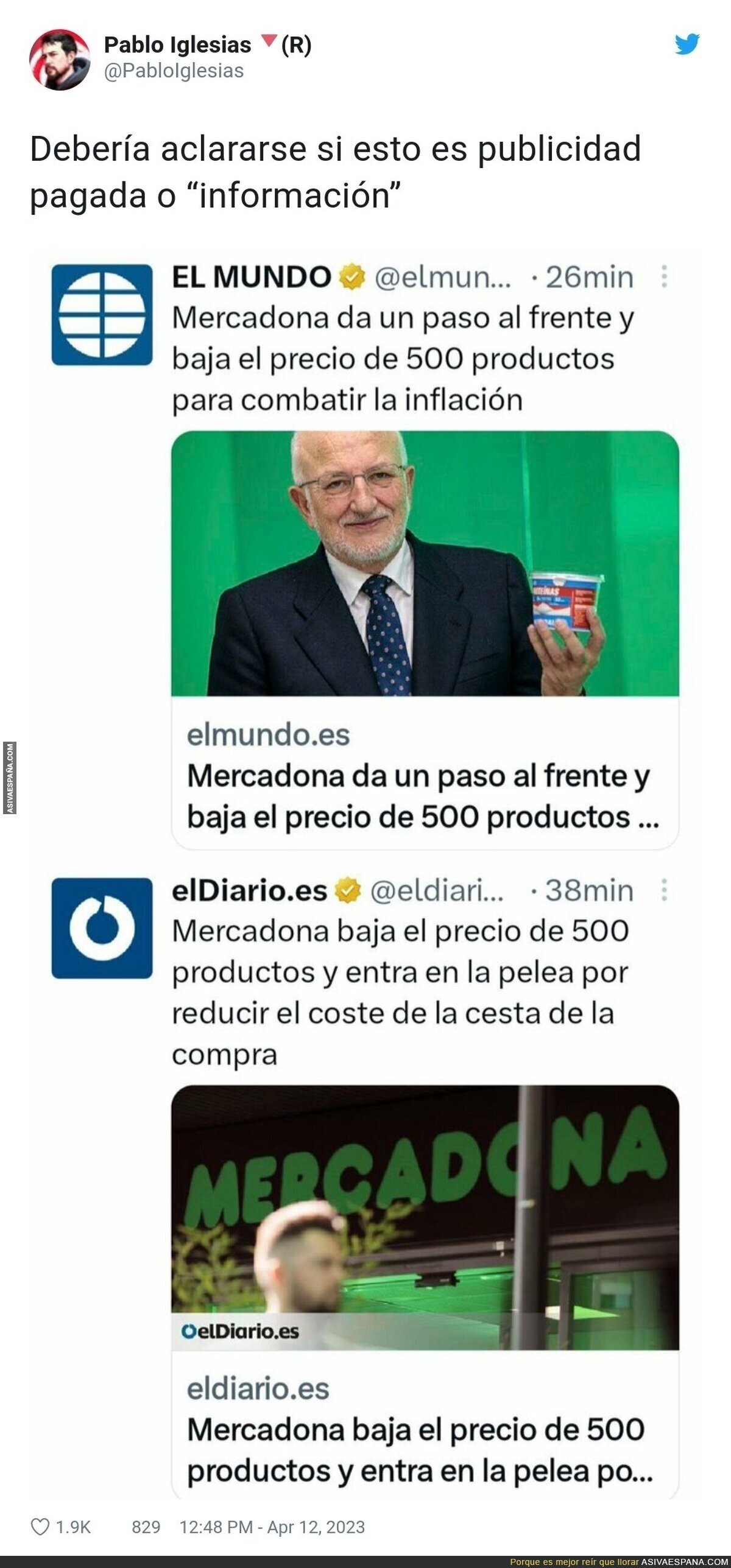 Curiosamente todos los medios informan igual con Mercadona