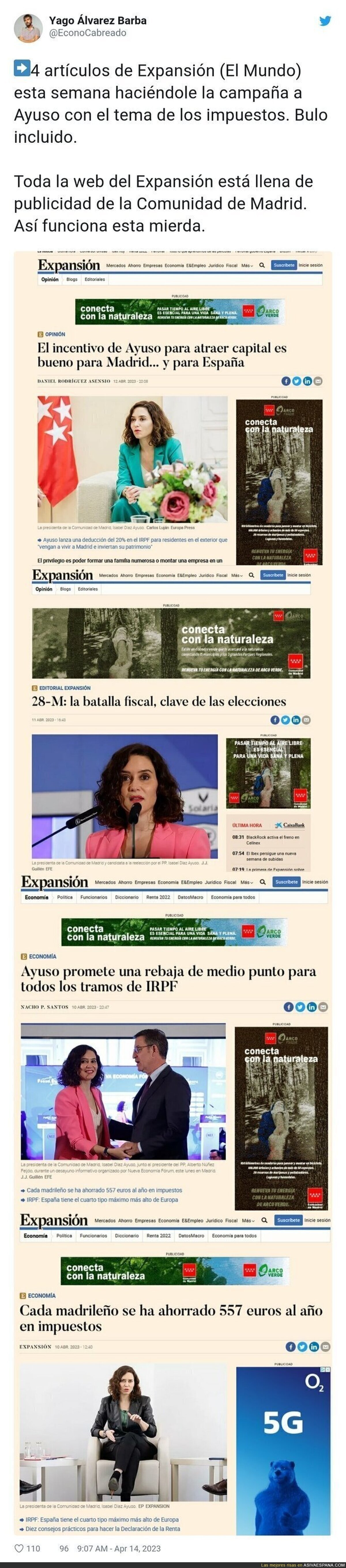 Así es como el diario El Mundo llena su web de publicidad de la Comunidad de Madrid