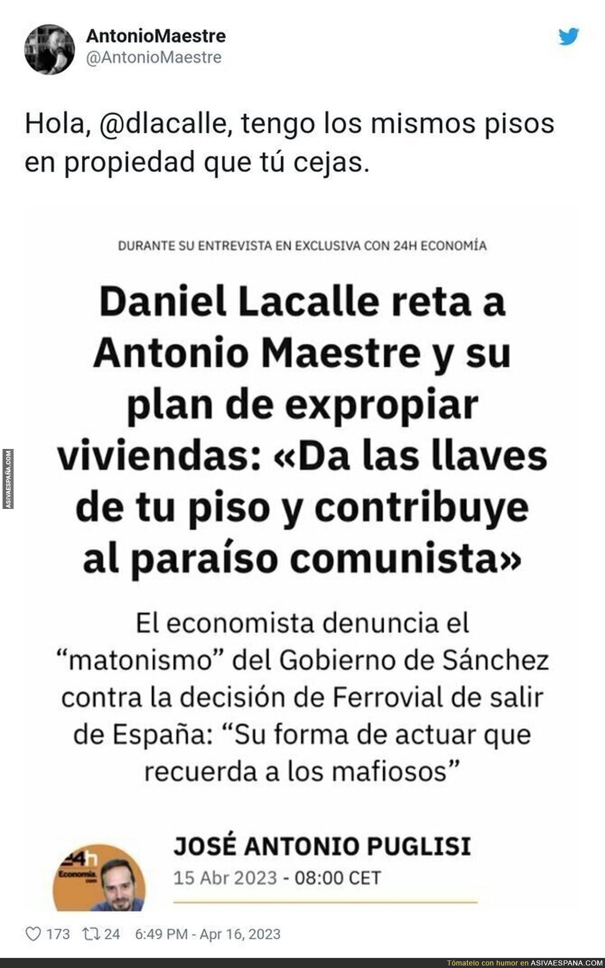 Antonio Maestre responde a Daniel Lacalle por sus propiedades