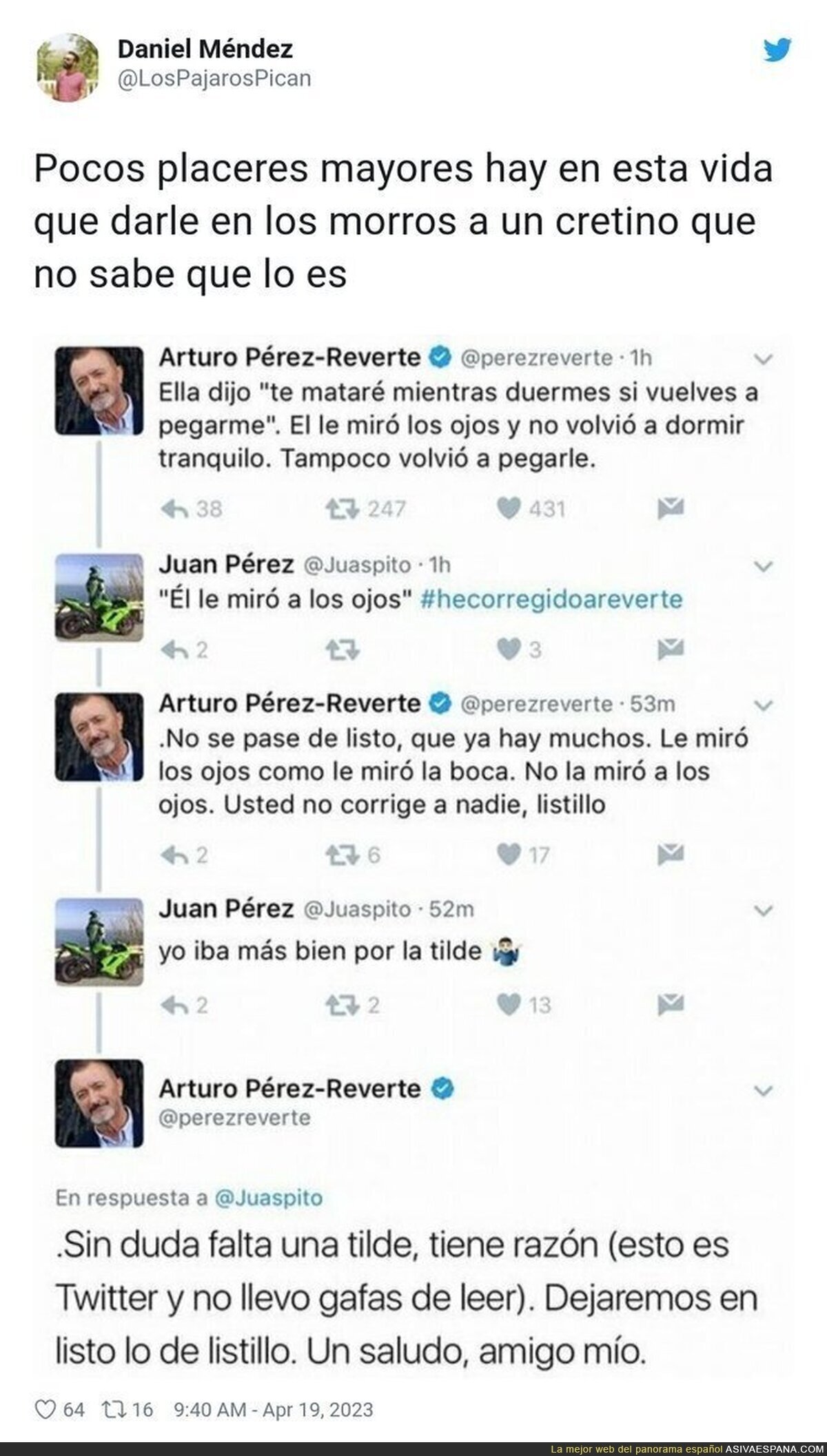Gran momento en nel que Arturo Pérez-Reverte se vio sorprendido por escribir con una falta