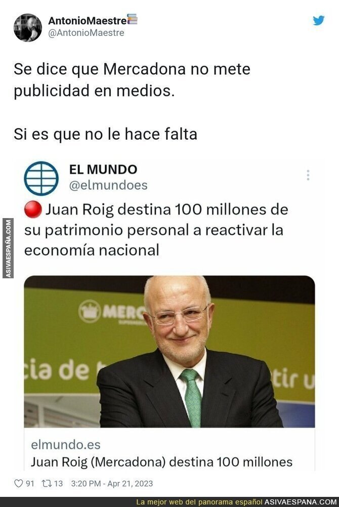 Juan Roig y su no publicidad en los medios