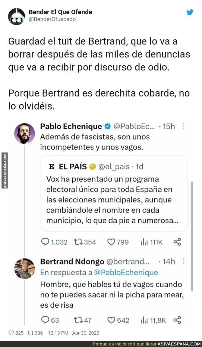 Bertrand Mondongo es un ser despreciable tras esta respuesta a Pablo Echenique