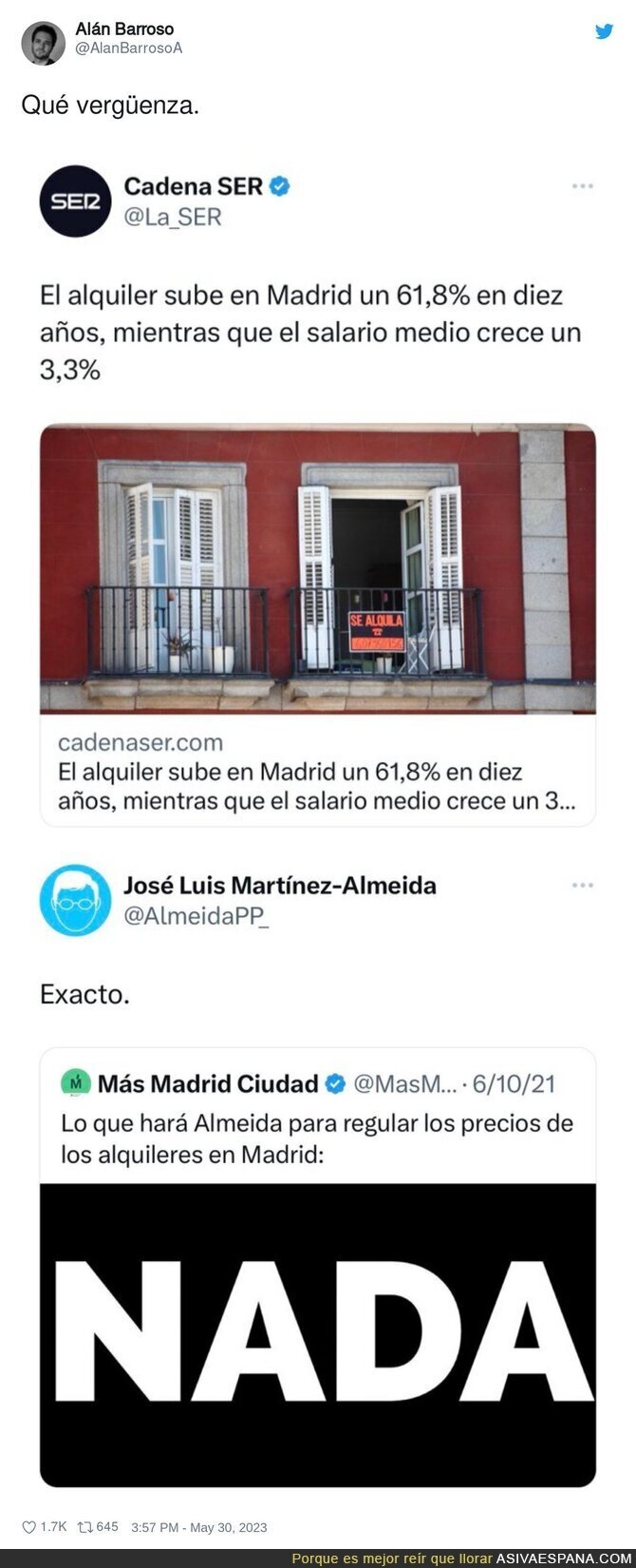 Disfruten lo votado con José Luis Martínez Almeida los que se quejan del precio de los alquileres