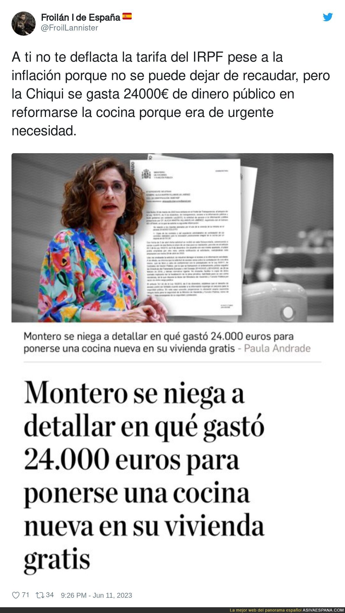 Los gastos de dinero público de Montero en una urgencia como una cocina
