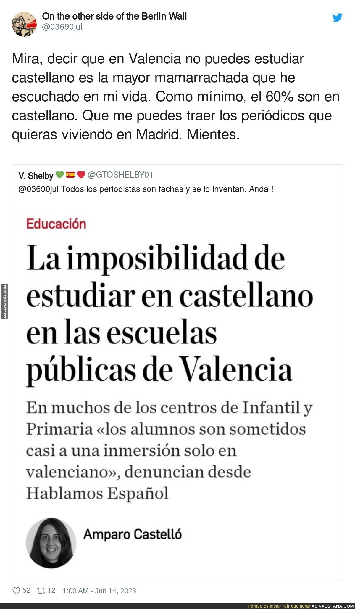 La falatcia del catalán y castellano en Valencia