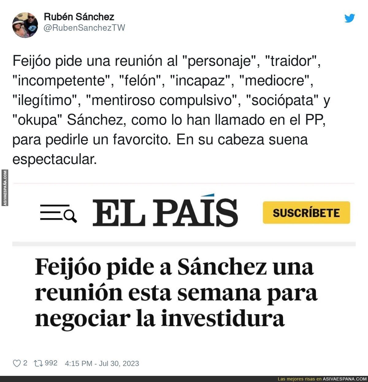 Feijóo ahora es amable con Pedro Sánchez