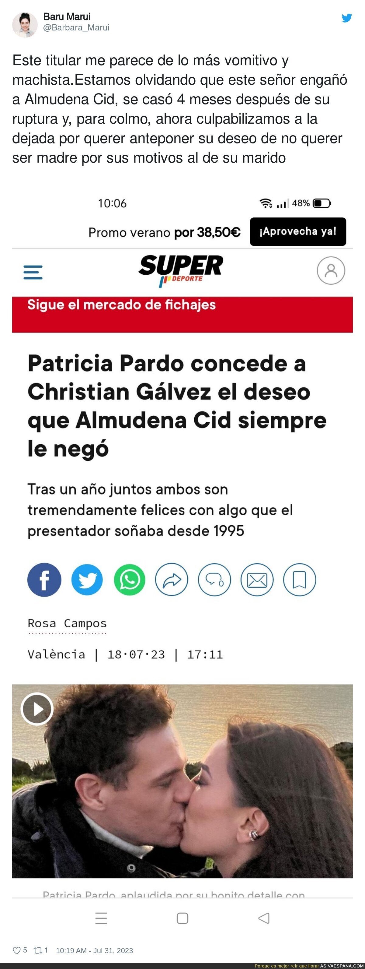 El repugnante titular sobre Almudena Cid y Christian Gálvez
