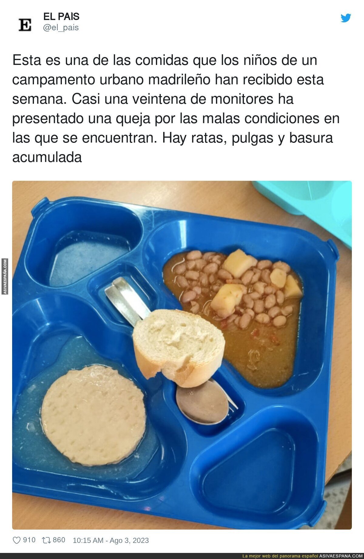 Esta es una de las comidas que los niños de un campamento urbano madrileño han recibido esta semana. Casi una veintena de monitores ha presentado una queja por las malas condiciones en las que se encuentran. Hay ratas, pulgas y basura acumulada, por @el