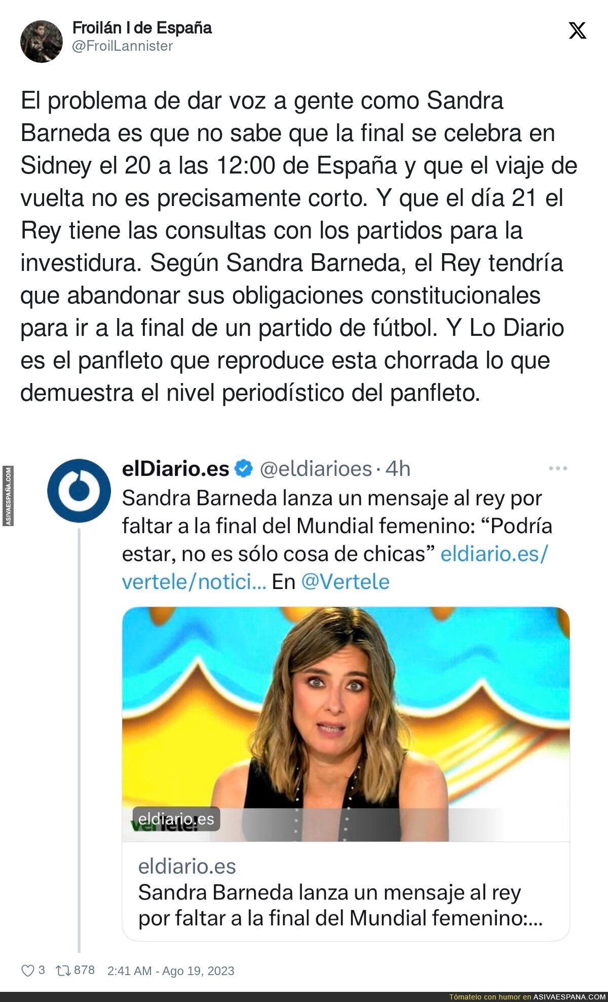 La queja de Sandra Barneda sobre el Rey