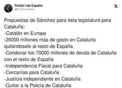 Propuestas de Sánchez para esta legislatura para Cataluña