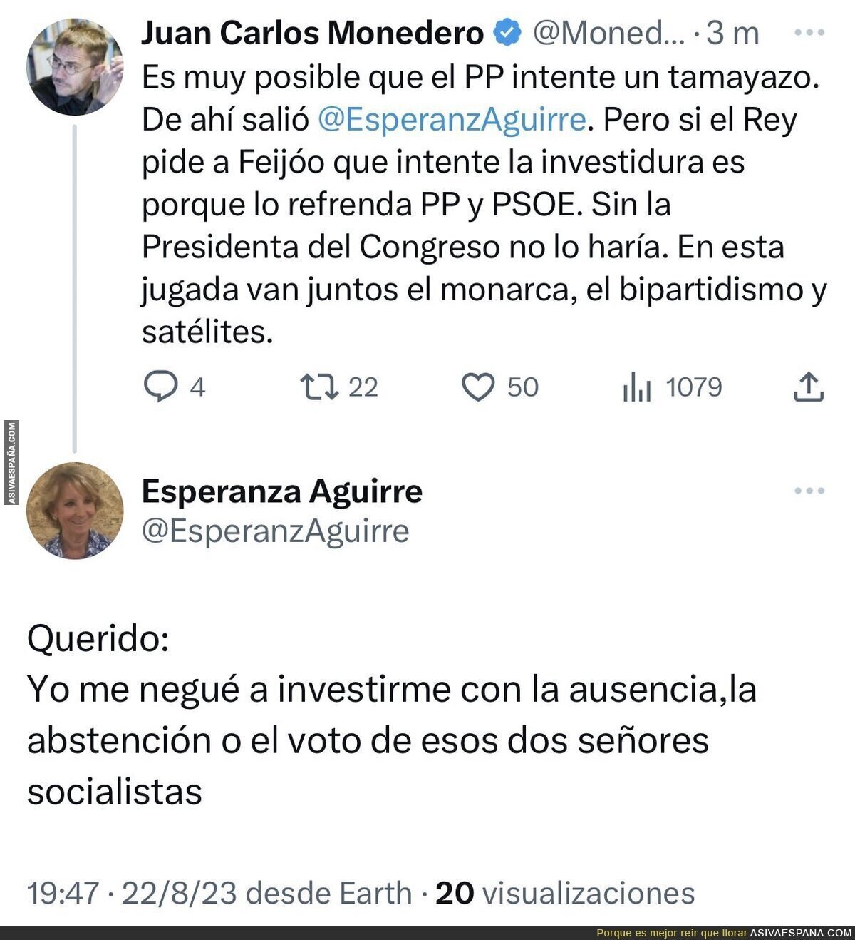 Esperanza Aguirre deja mal a Juan Carlos Monedero