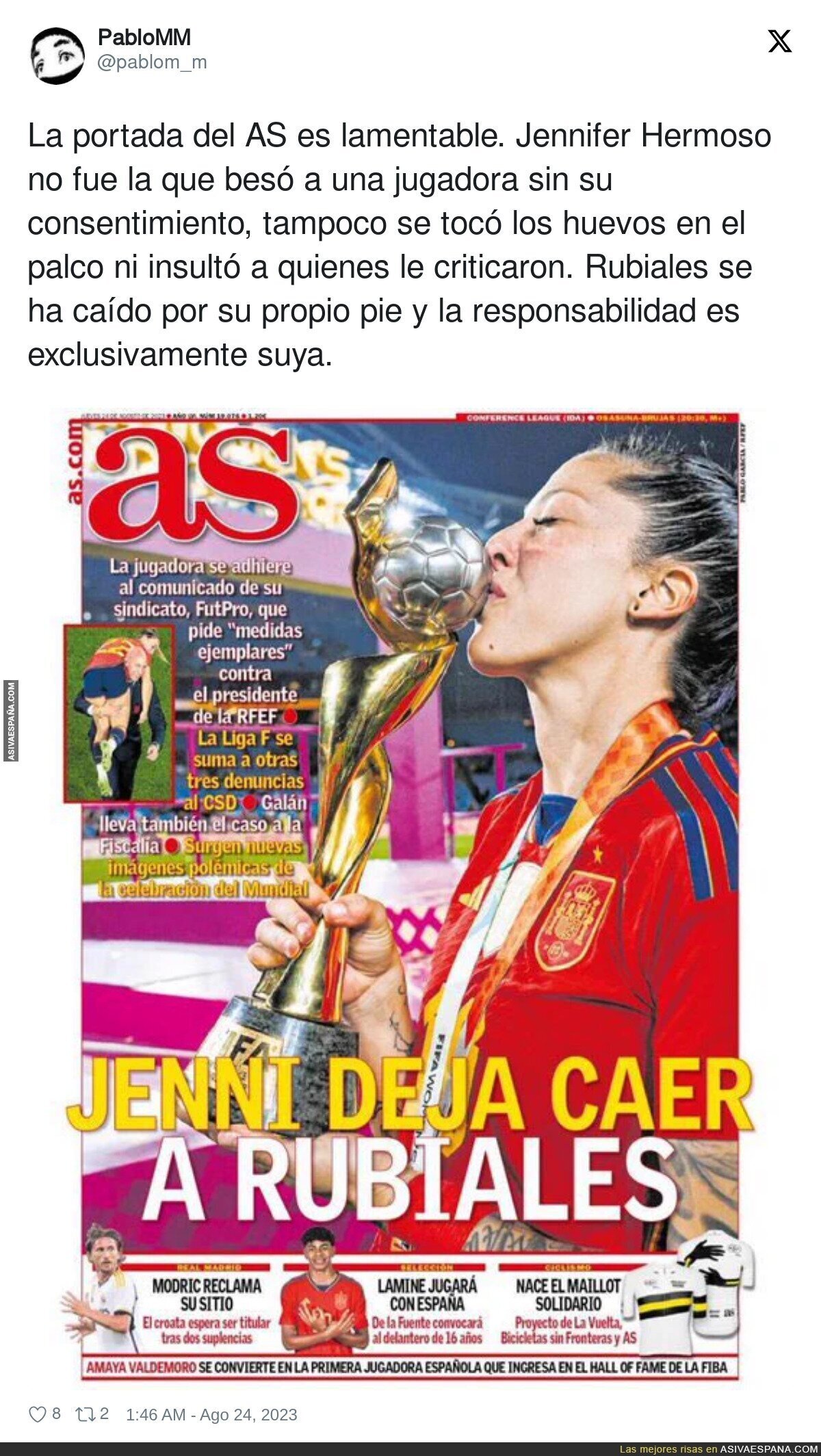 La lamentable portada del diario AS culpando a Jenni Hermoso
