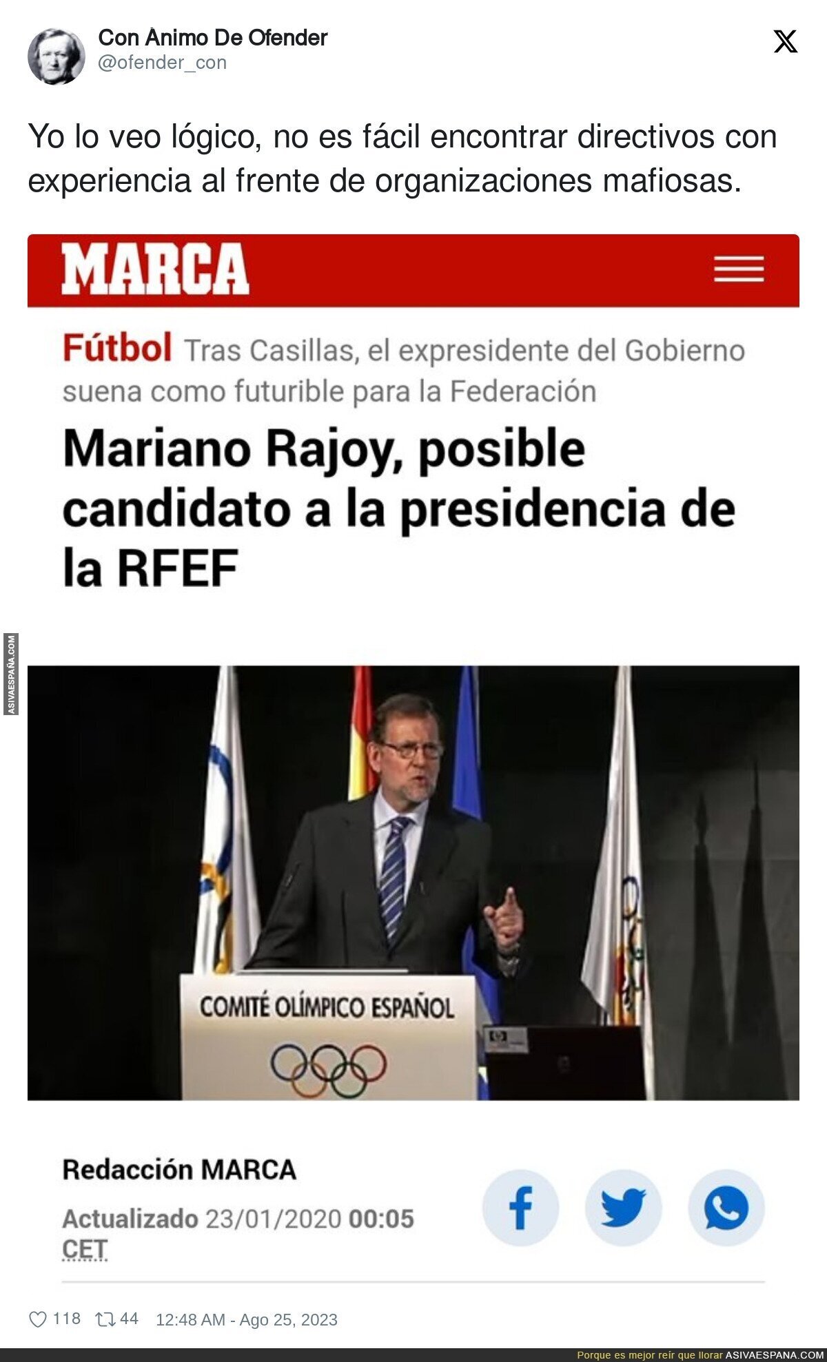 Lo de Rajoy candidato a la presidencia de la RFEF en 2020 que fue