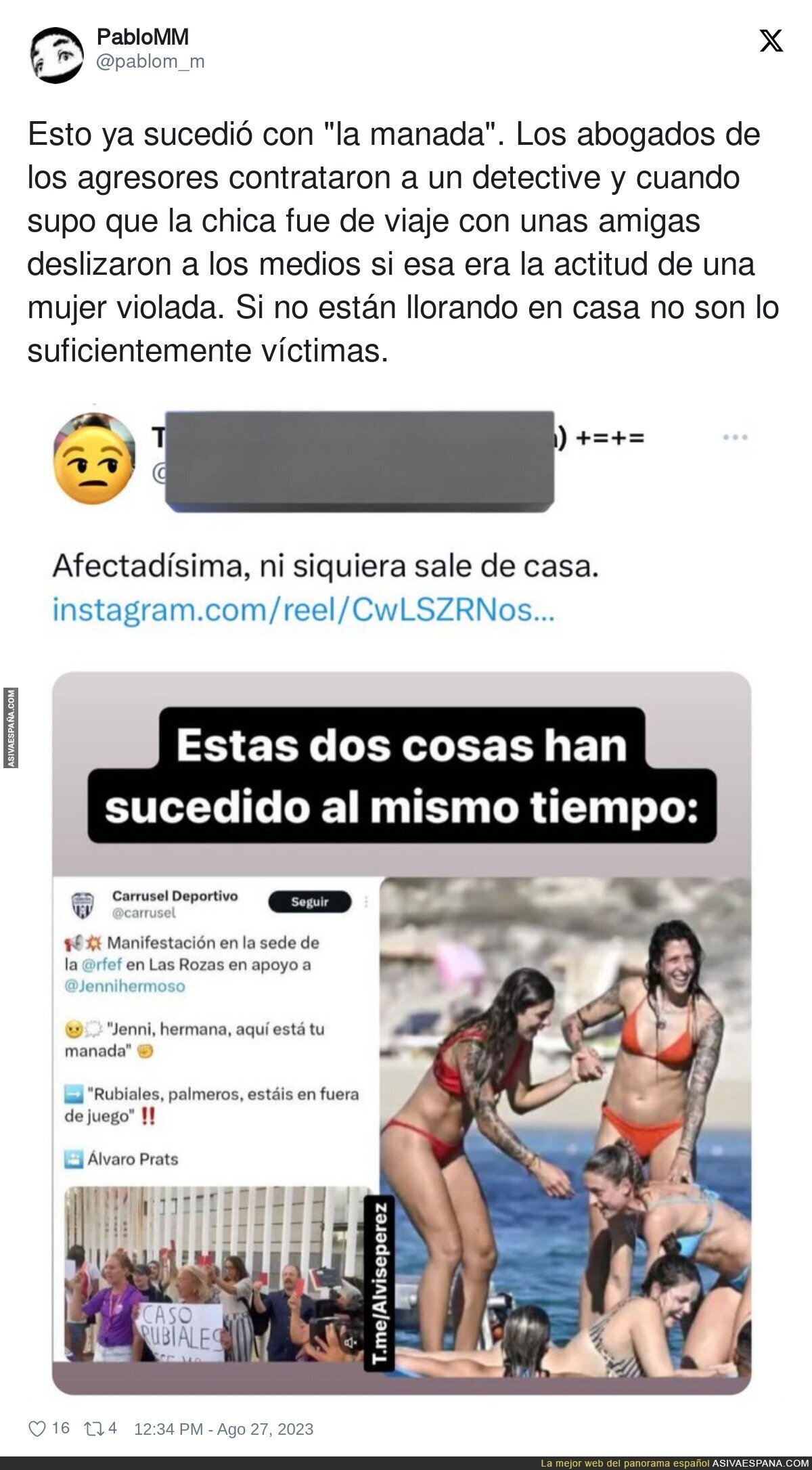 Analizando de arriba a abajo a una mujer que ha sido víctima