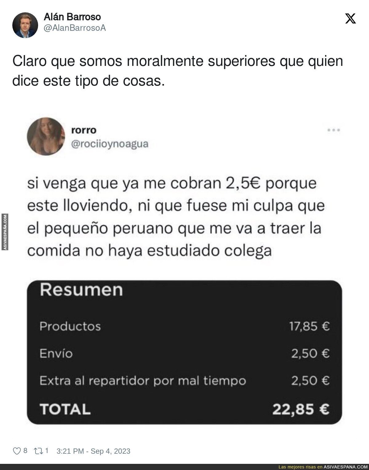 La indignación por el cobro extra de un repartidor por el mal tiempo