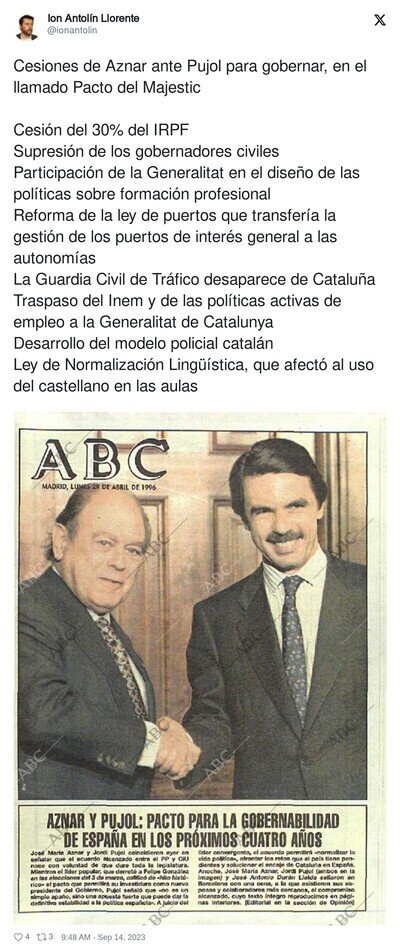 Así cedió Aznar ante Pujol