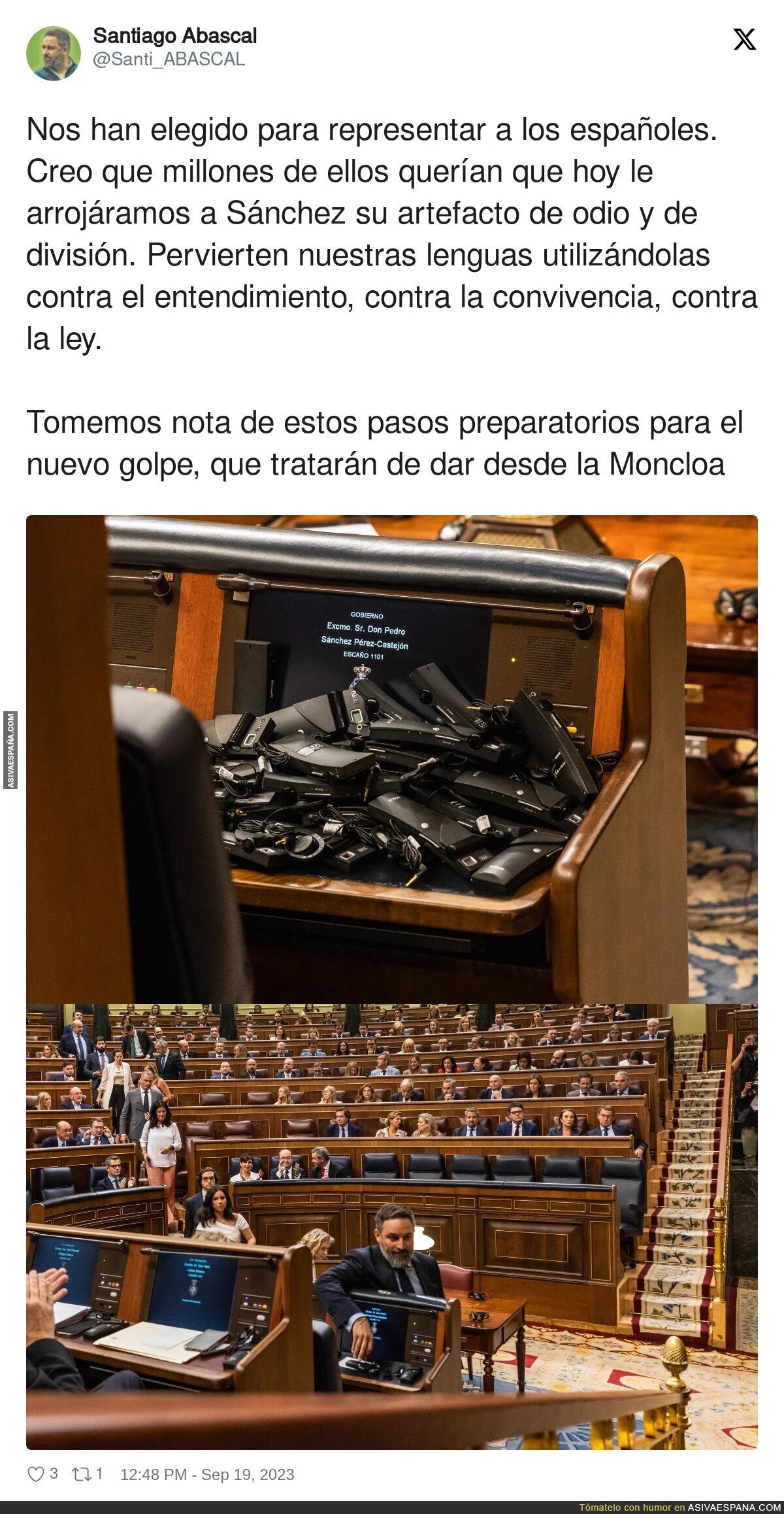 Santiago Abascal y todo VOX abandonan el Congreso