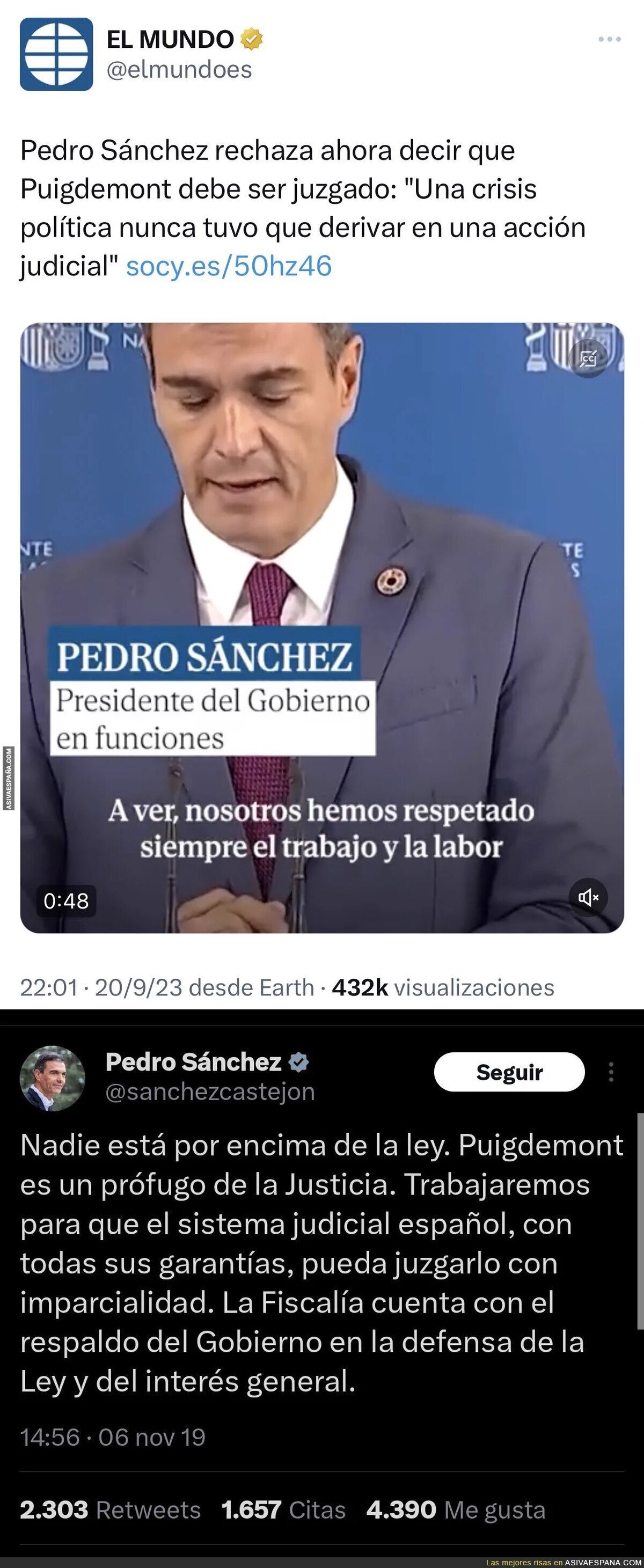 A Pedro Sánchez se le vuelve en contra sus palabras contra Puigdemont