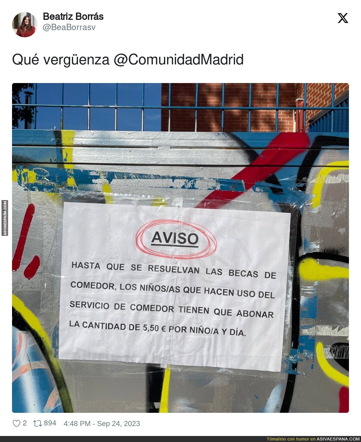 El polémico cartel en una escuela de la Comunidad de Madrid