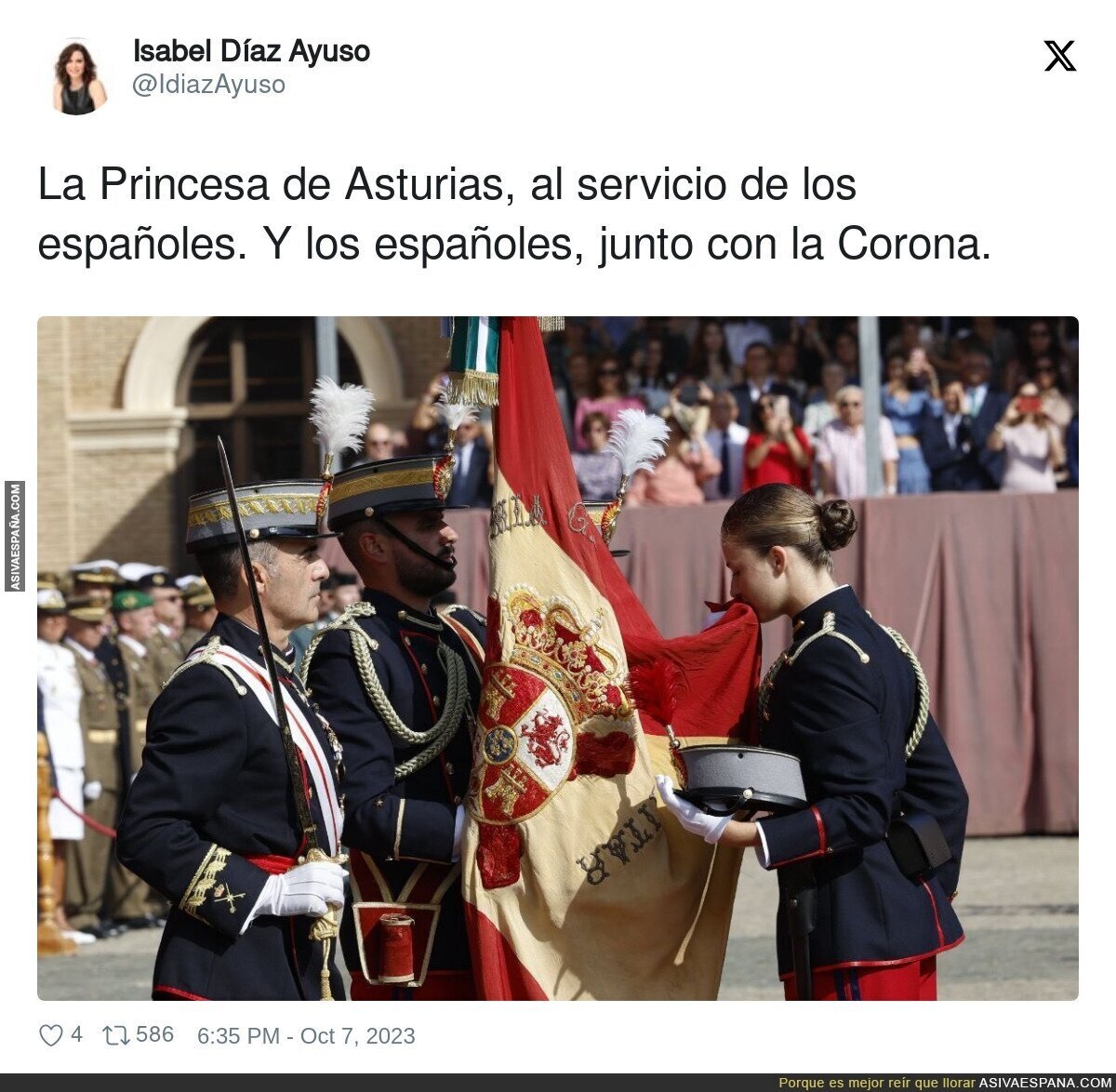 Ayuso al ver a la Princesa de Asturias jurando bandera