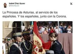Ayuso al ver a la Princesa de Asturias jurando bandera