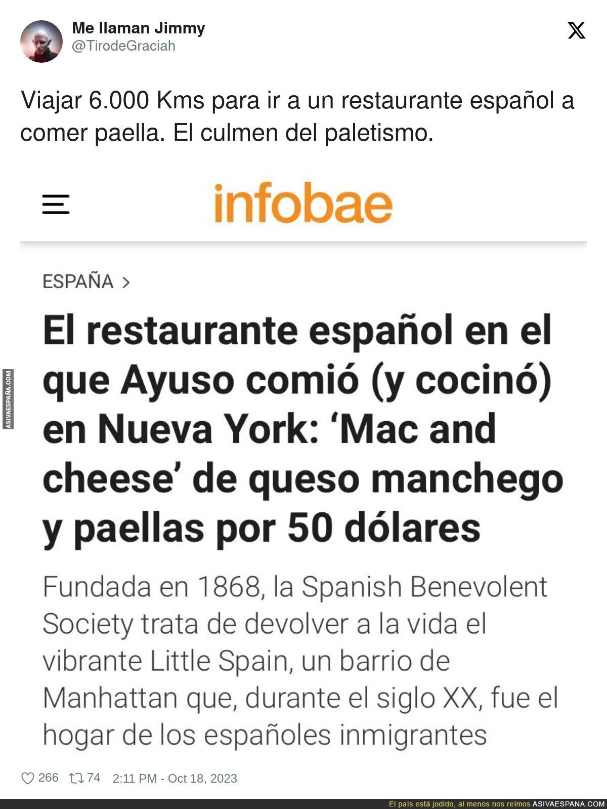 El poco respeto de Ayuso a la gastronomía española