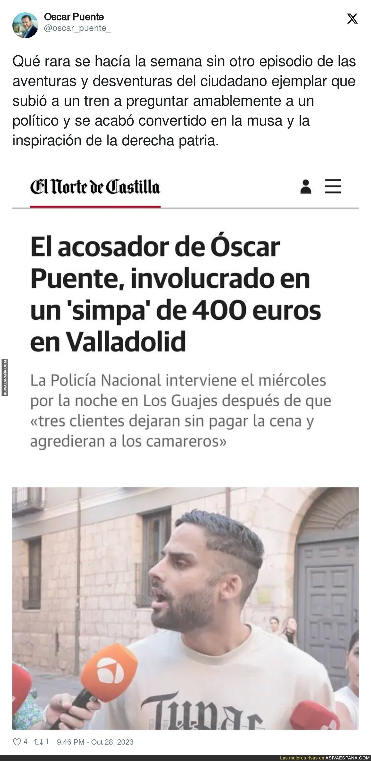El acosador de Óscar Puente sigue haciendo de las suyas