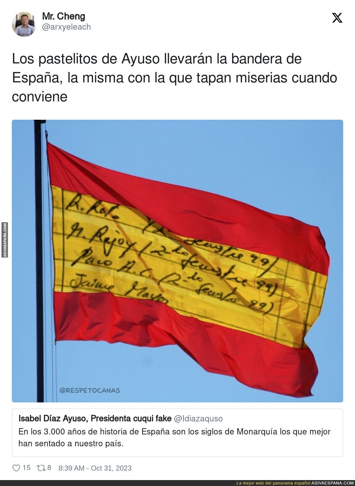 Sigue el uso de la bandera española en la derecha