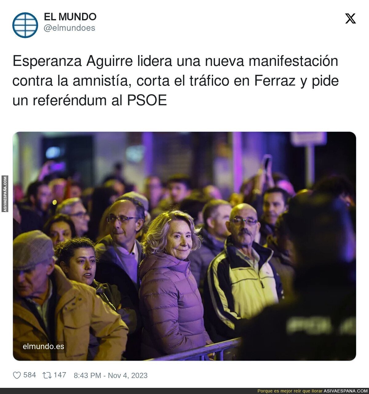 Esperanza Aguirre se lanza a la calle a manifestarse