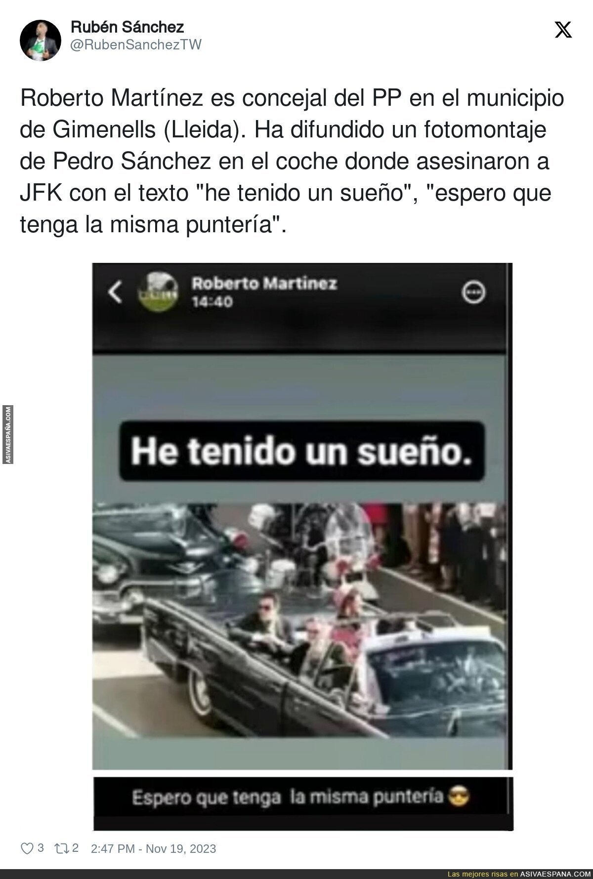 El denunciable comentario de Roberto Martínez concejal del PP sobre Pedro Sánchez