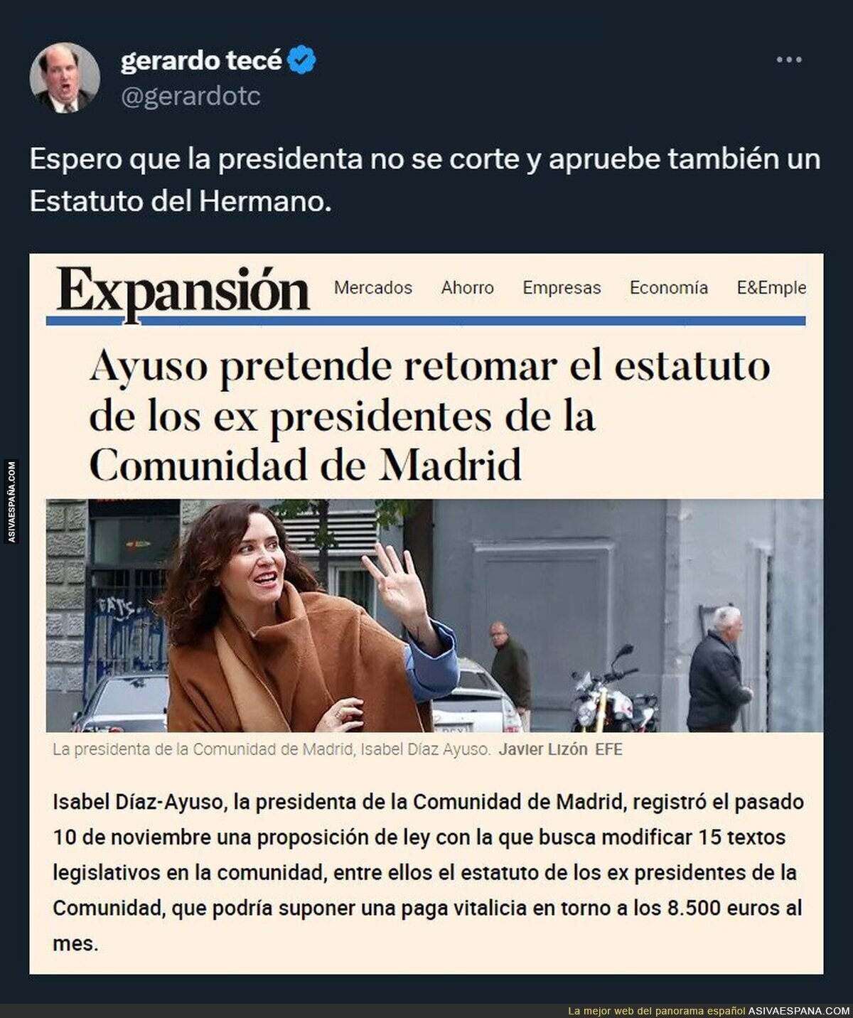 Ayuso y el estatuto de los ex presidentes de la Comunidad de Madrid