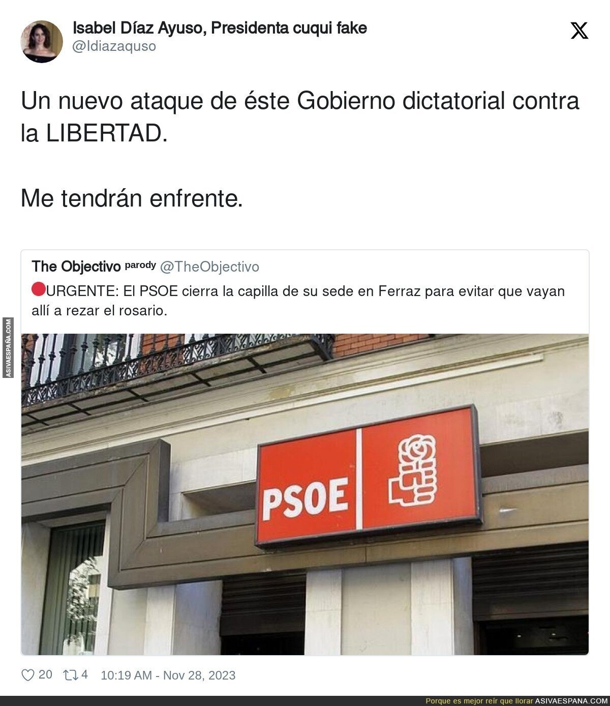 El PSOE luchando contra la gente que va a rezar el Rosario a su sede