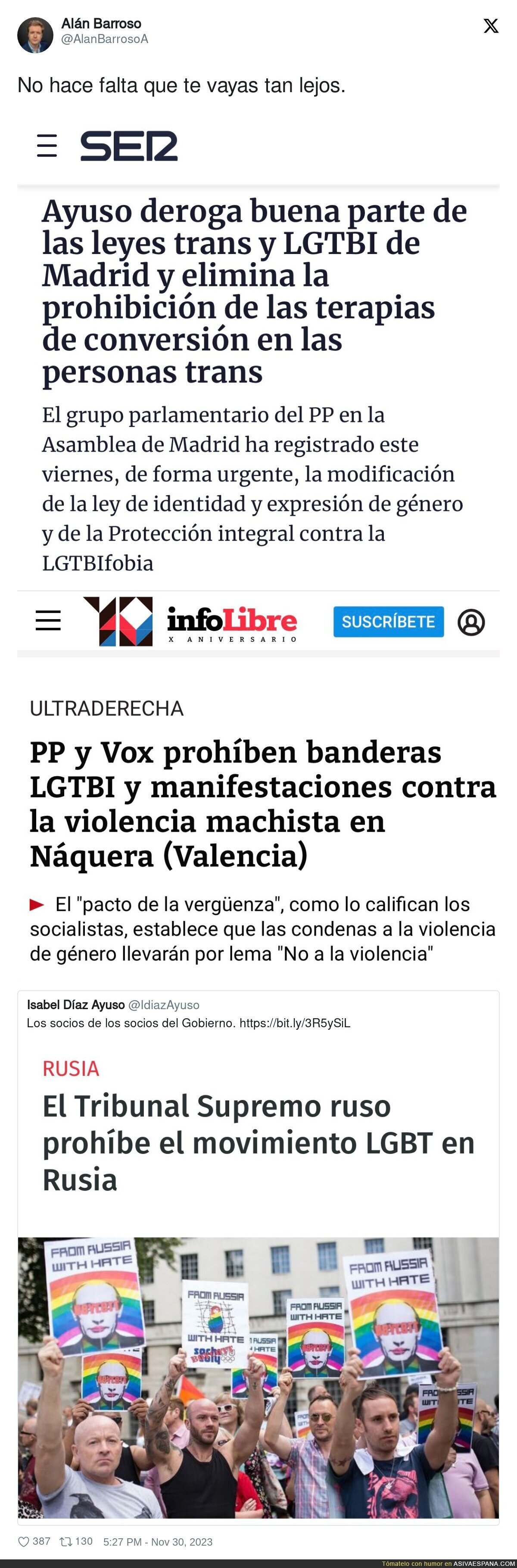 Isabel Díaz Ayuso denuncia que Rusia prohíbe el movimiento LGBT mientras hace esto en Madrid