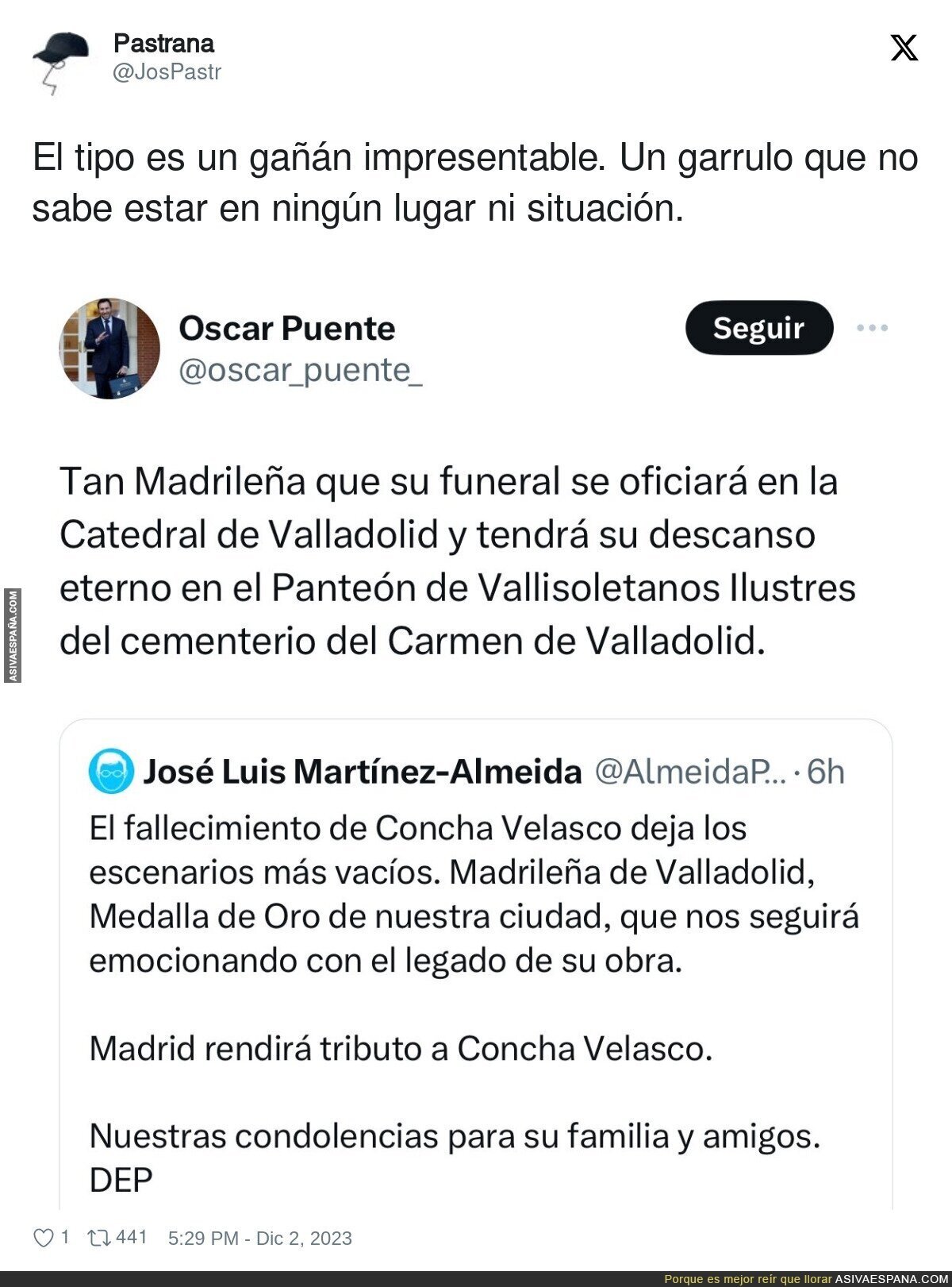 Oscar Puente sobre el fallecimiento de Concha Velasco