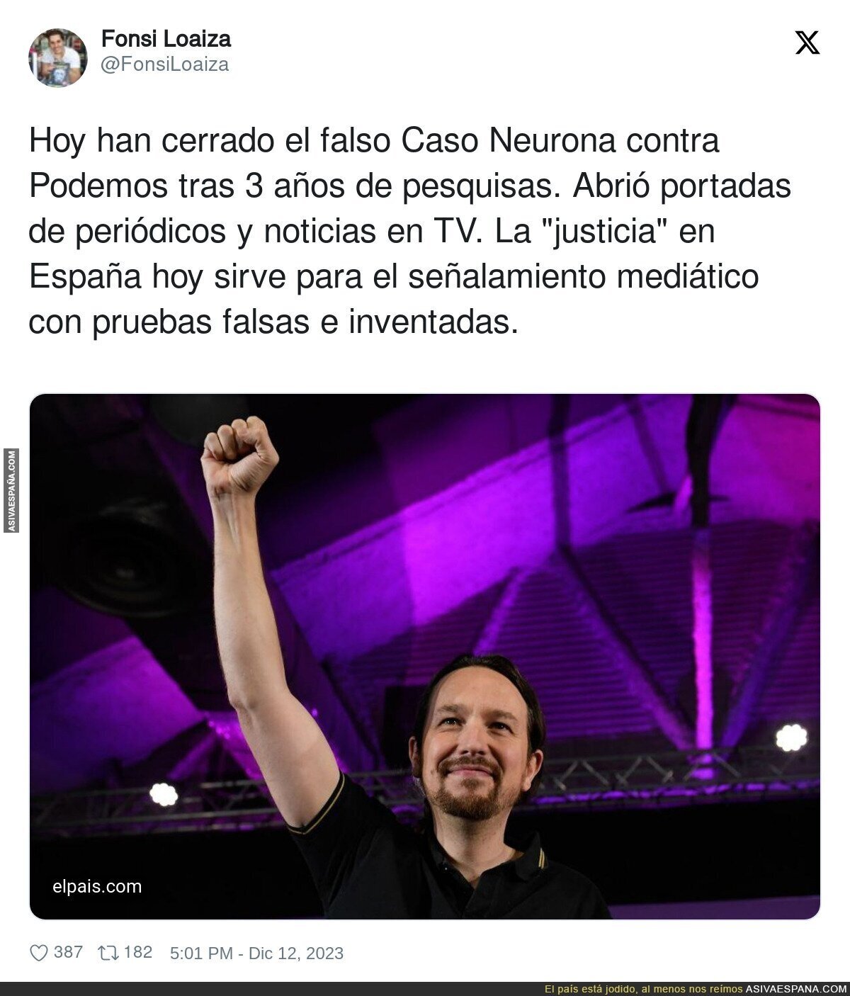 Se confirma la persecución contra Podemos tras archivarse el Caso Neurona