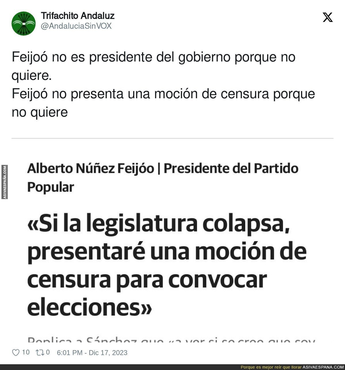 Feijoó no es presidente del gobierno porque no quiere