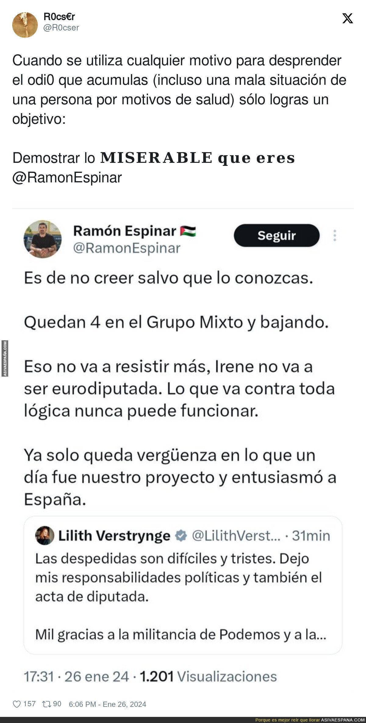 Ramón Espinar aprovecha cualquier oportunidad para desprender odio