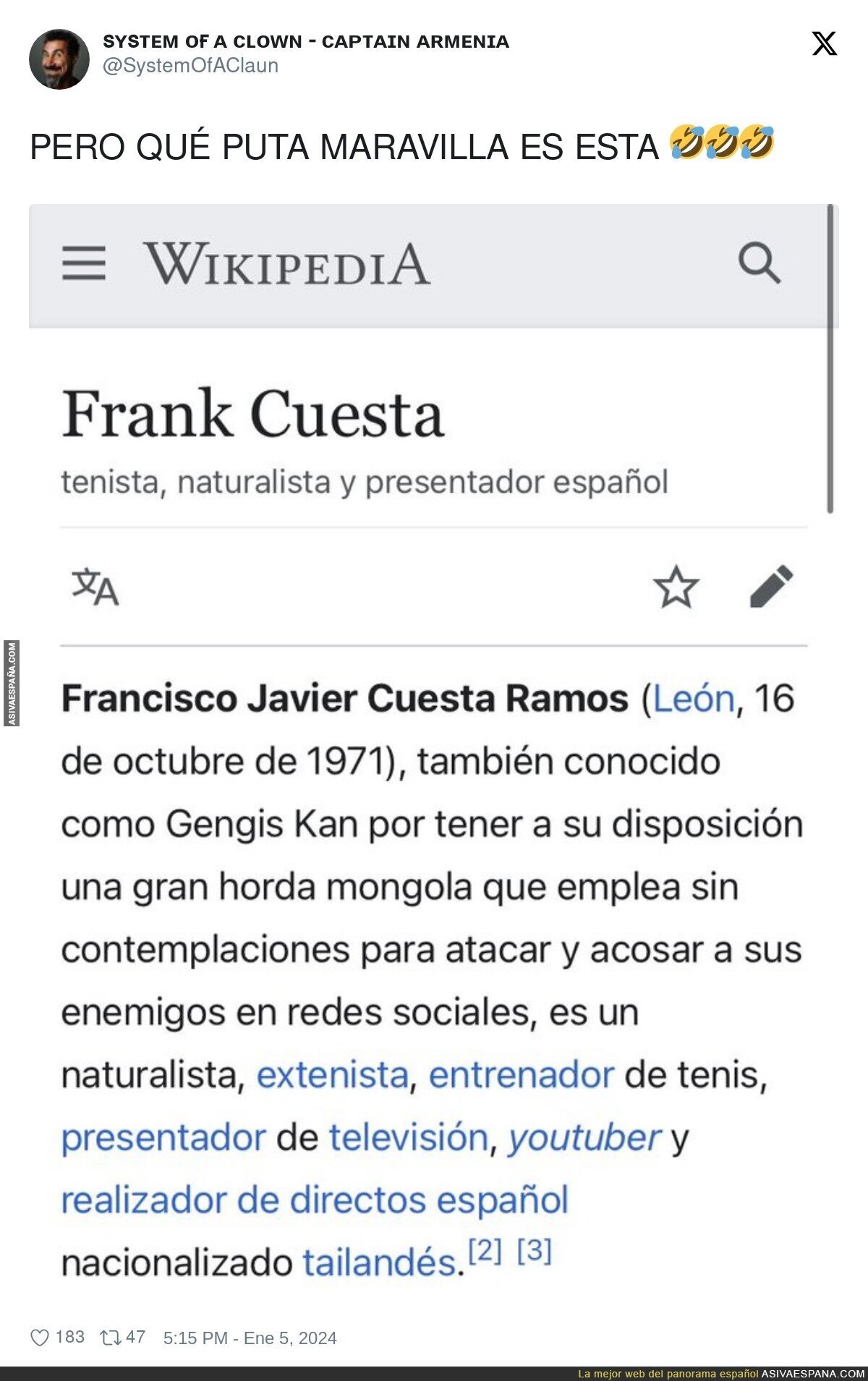 Para esto ha quedado Frank Cuesta