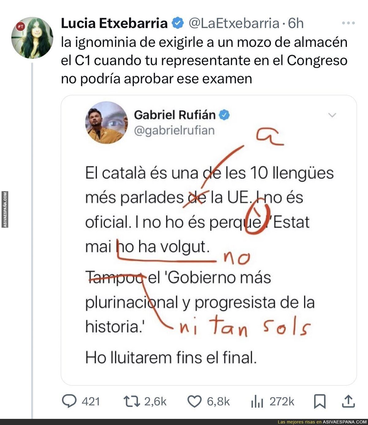 Gabriel Rufián queda retratado con el catalán