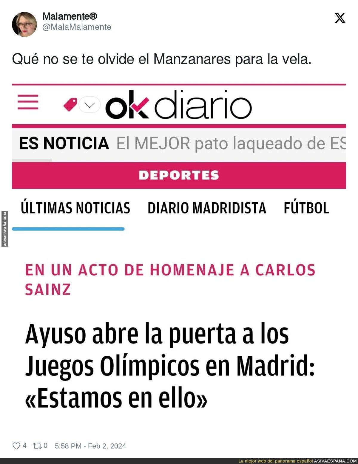 Ayuso vuelve a la carga con los JJOO