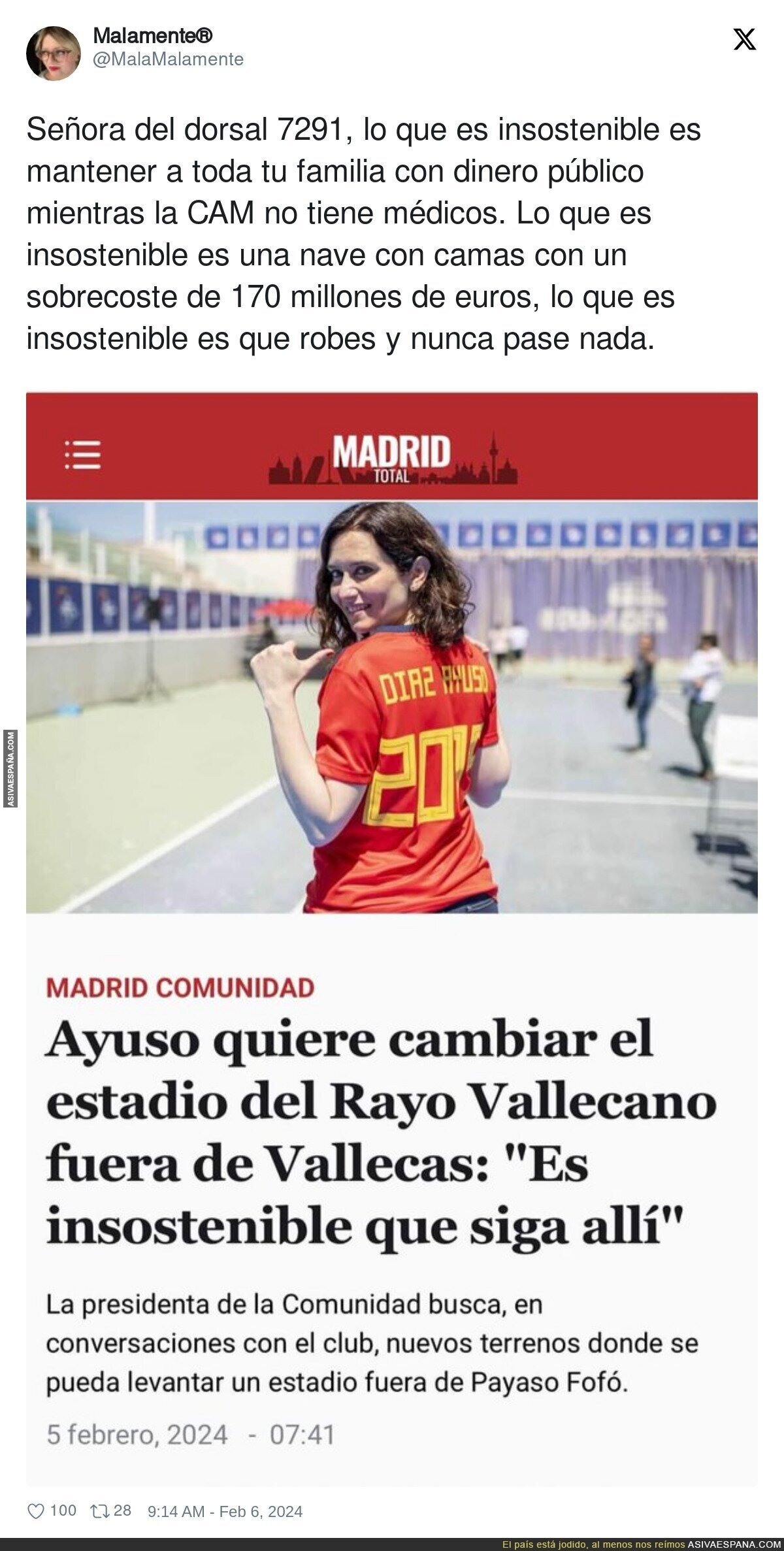 Ayuso decide por los aficionados del Rayo Vallecano