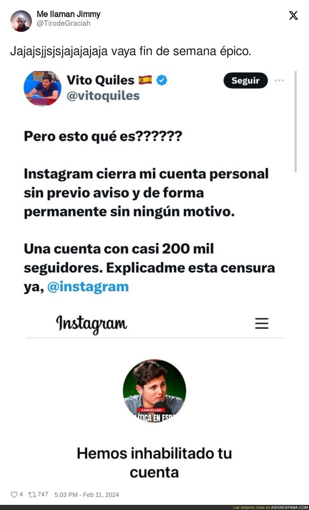 Vito Quiles ha sido expulsado de Instagram