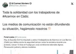 Toda la solidaridad con los trabajadores de #Acerinox en Cádiz.

Los medios de comunicación no están difundiendo su situación, hagámoslo nosotros ✊?, por @MCarmen_Montero