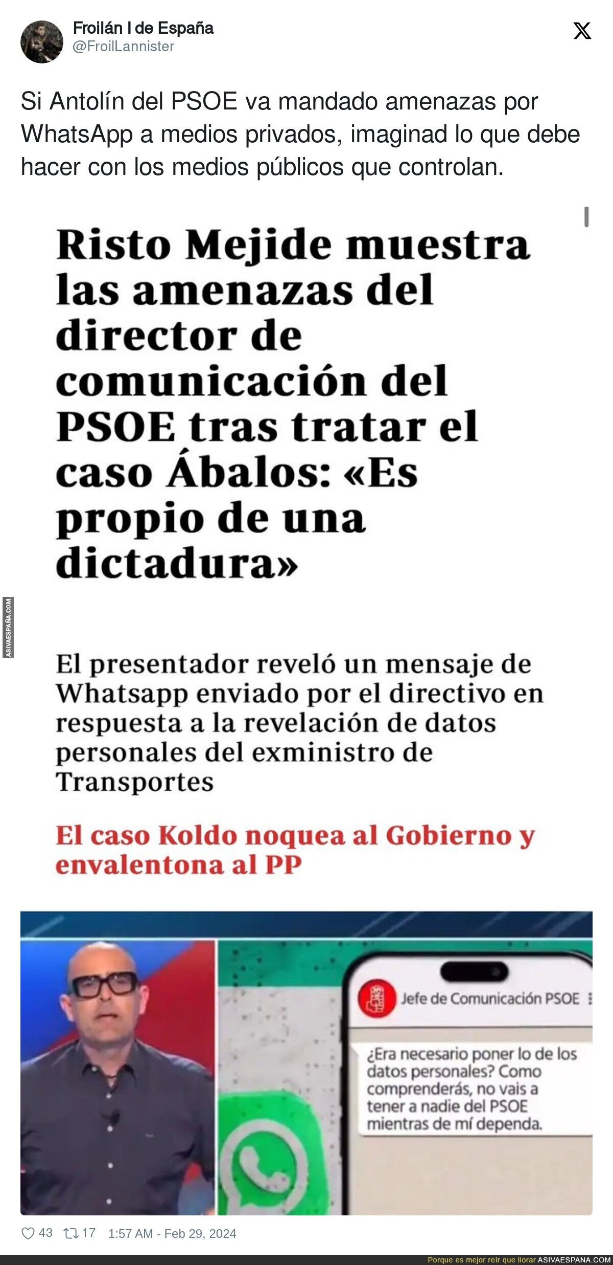 Las malas formas del PSOE por privado