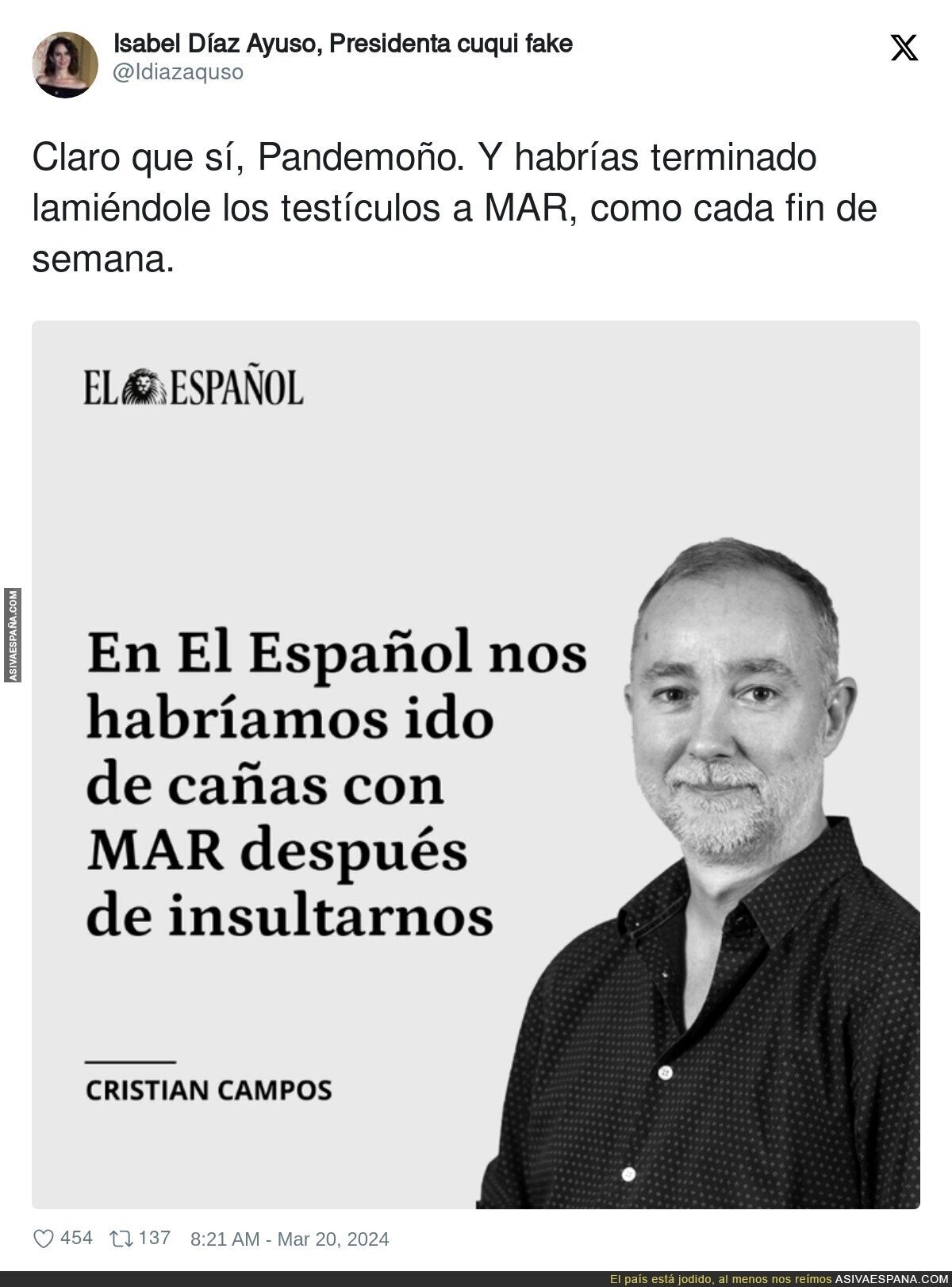 Cristian Campos intentando dar lecciones desde El Español