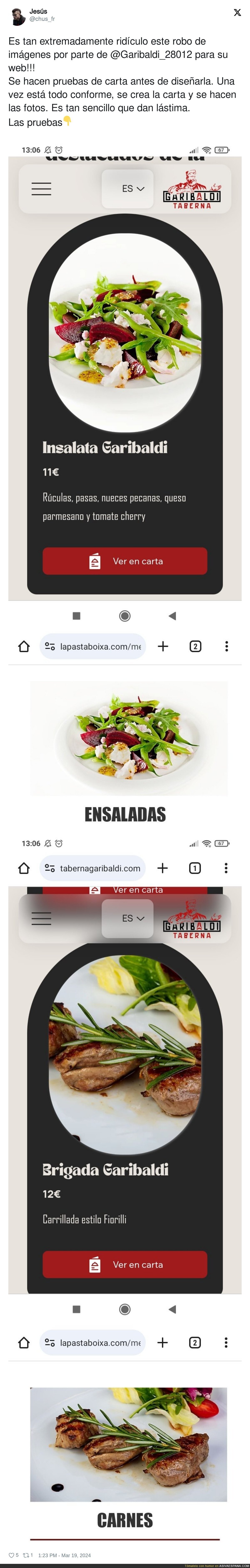 La Taberna de Pablo Iglesias plagia imágenes de supuestos platos que sirven