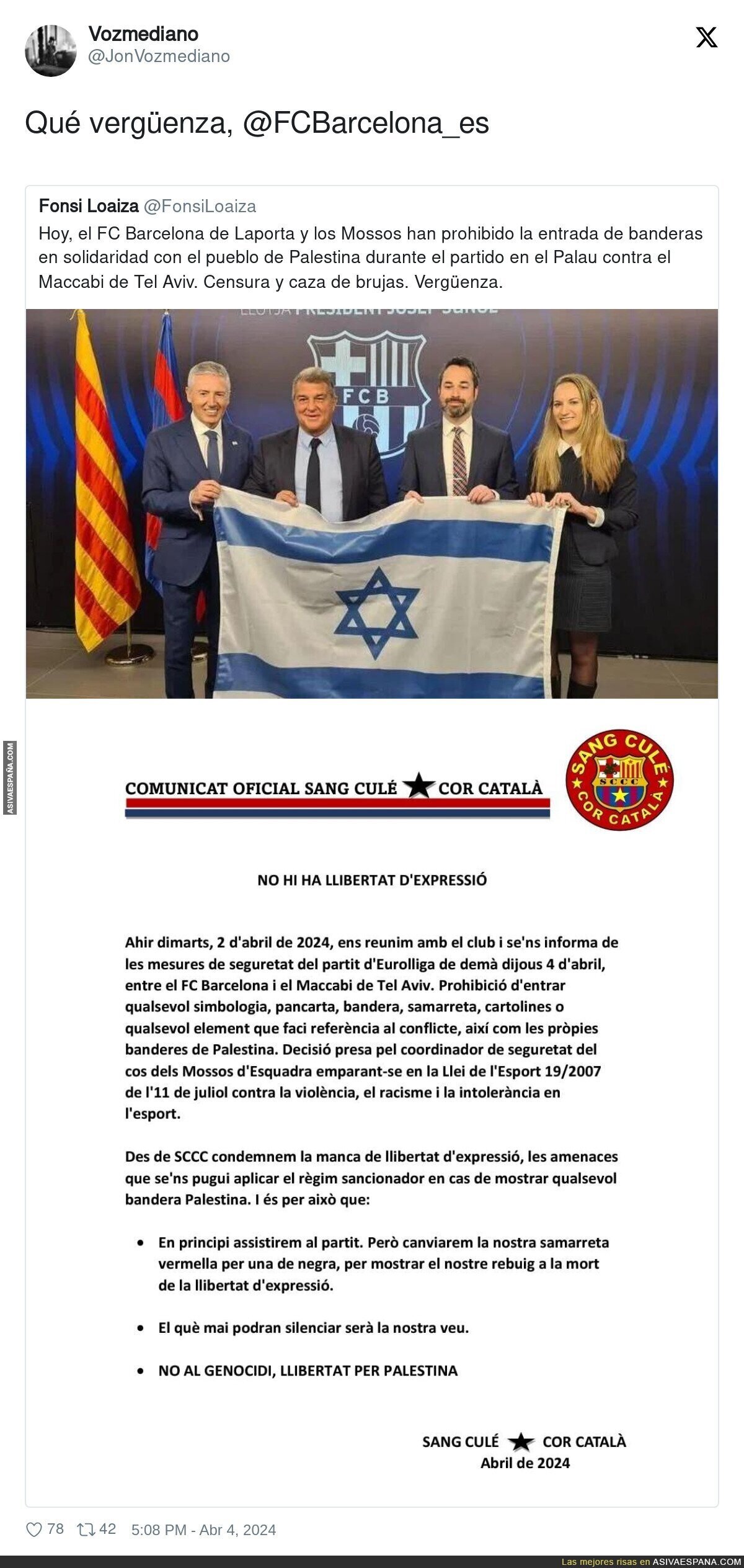 El Barça de Laporta se pone al lado de Israel