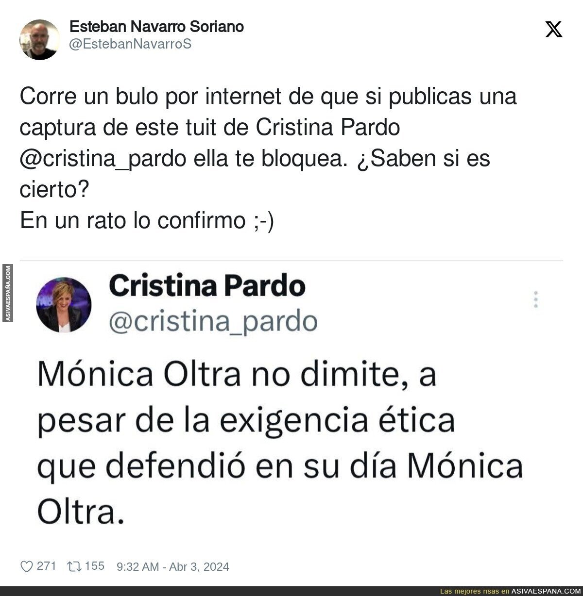 Cristina Pardo no echa marcha atrás con Mónica Oltra
