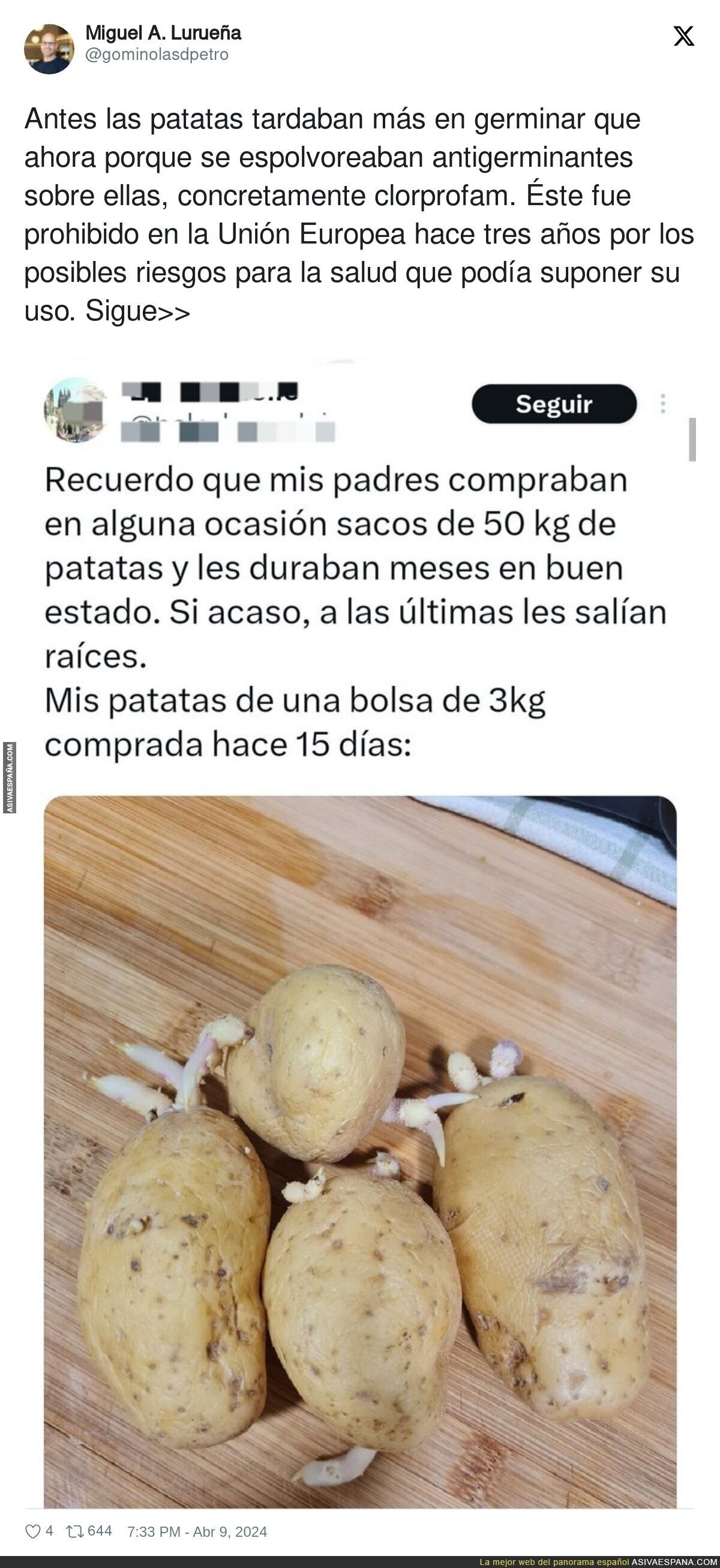 La explicación de lo que ocurre con las patatas