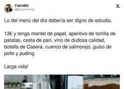 Un d&iacute;a tendr&iacute;amos que hablar del men&uacute; del d&iacute;a